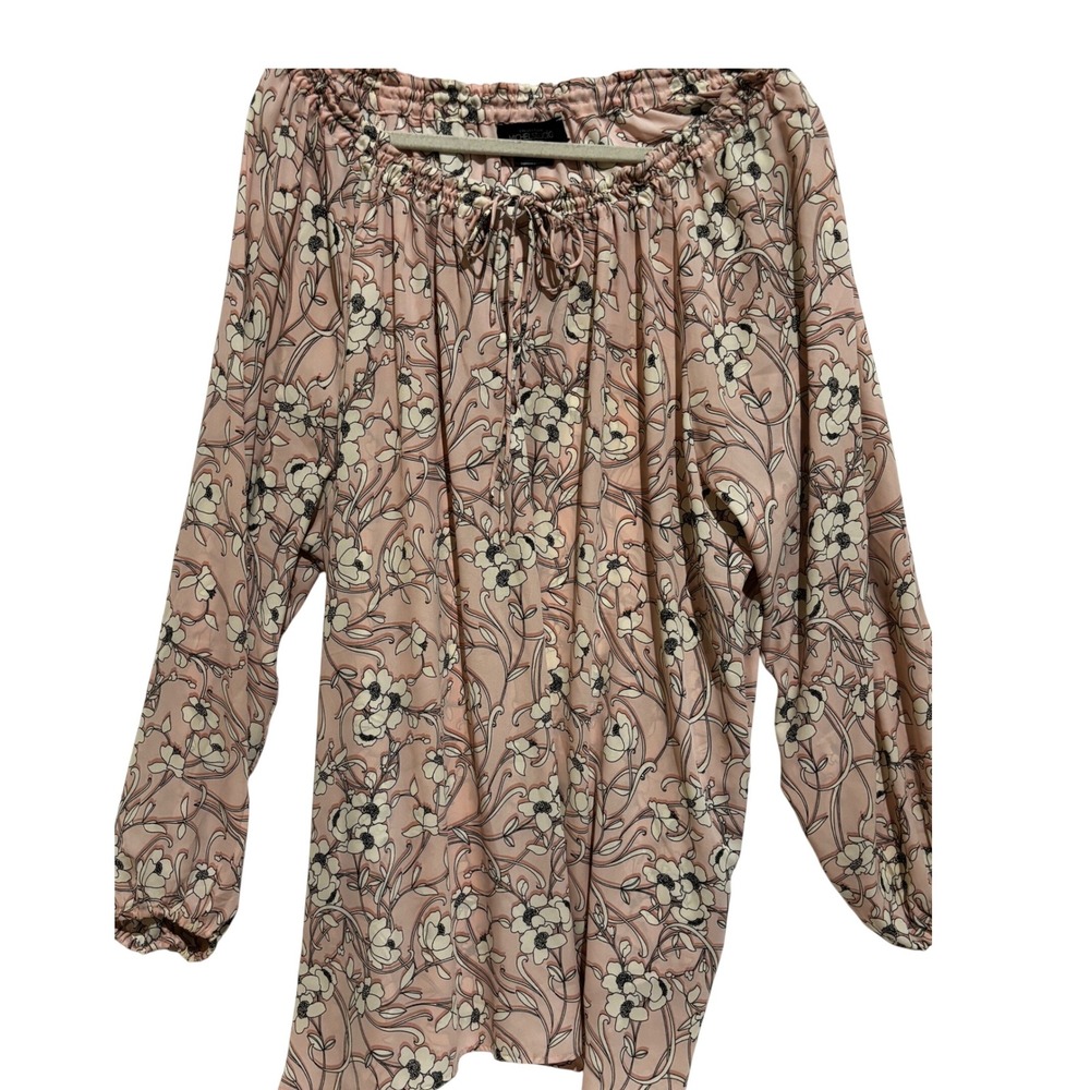 MICHEL Studio Pink Floral Smocked Long Sleeve Boho romantic career Top Sz 26 3x